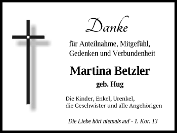 Traueranzeige von Martina Betzler von Schwäbische Post
