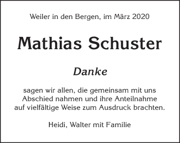 Traueranzeige von Mathias Schuster von Gmünder Tagespost