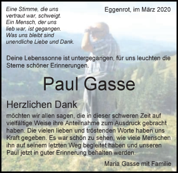 Traueranzeige von Paul Gasse von Schwäbische Post