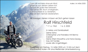 Traueranzeige von Ralf Hirschfeld von Schwäbische Post