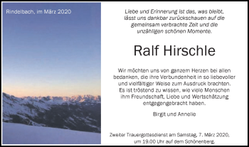 Traueranzeige von Ralf Hirschle von Schwäbische Post