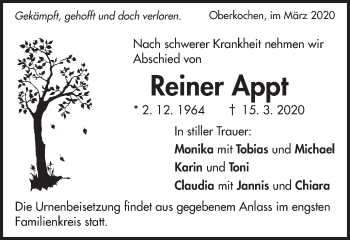 Traueranzeige von Reiner Appt von Schwäbische Post
