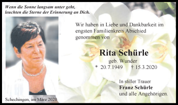 Traueranzeige von Rita Schürle von Gmünder Tagespost