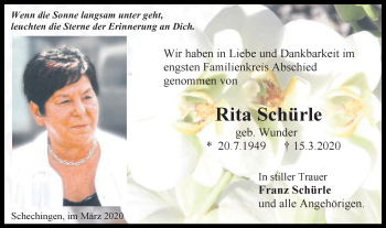 Traueranzeige von Rita Schürle