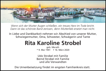 Traueranzeige von Rita Karoline Strobel von Gmünder Tagespost