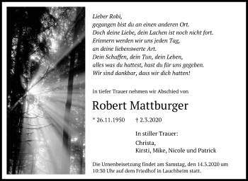 Traueranzeige von Robert Mattburger von Schwäbische Post