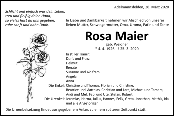 Traueranzeige von Rosa Maier von Schwäbische Post