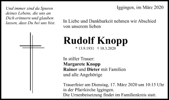 Traueranzeige von Rudolf Knopp von Gmünder Tagespost