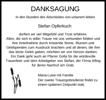 Traueranzeige von Stefan Opferkuch von Schwäbische Post