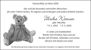 Traueranzeige von Ulrike Werner von Schwäbische Post