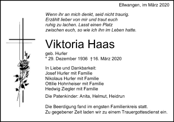 Traueranzeige von Viktoria Haas