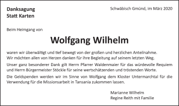 Traueranzeige von Wolfgang Wilhelm von Gmünder Tagespost