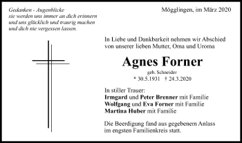 Traueranzeige von Agnes Forner von Gmünder Tagespost