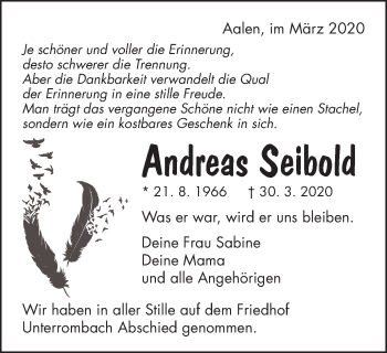 Traueranzeige von Andreas Seibold von Schwäbische Post