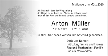 Traueranzeige von Anton Müller von Gmünder Tagespost