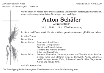 Traueranzeige von Anton Schäfer von Schwäbische Post