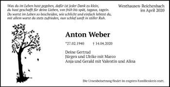 Traueranzeige von Anton Weber von Schwäbische Post