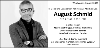 Traueranzeige von August Schmid von Schwäbische Post