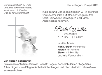 Traueranzeige von Berta Wöller von Gmünder Tagespost
