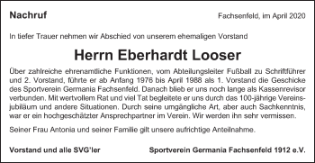 Traueranzeige von Eberhardt Looser von Schwäbische Post