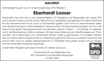 Traueranzeige von Eberhardt Looser von Schwäbische Post
