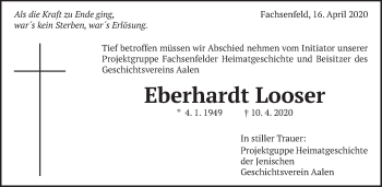 Traueranzeige von Eberhardt Looser von Schwäbische Post