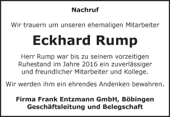 Traueranzeige von Eckhard Rump von Gmünder Tagespost
