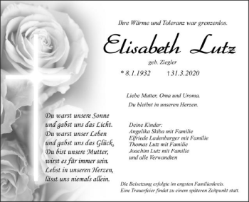 Traueranzeige von Elisabeth Lutz von Gmünder Tagespost