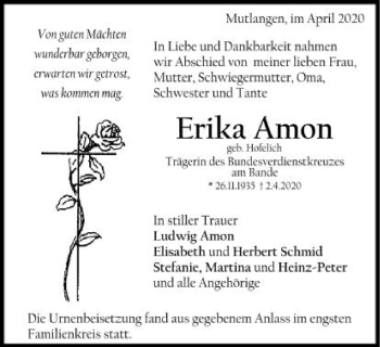 Traueranzeige von Erika Amon von Gmünder Tagespost