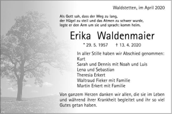 Traueranzeige von Erika Waldenmaier von Gmünder Tagespost