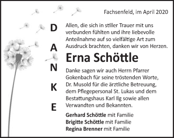 Traueranzeige von Erna Schöttle von Schwäbische Post