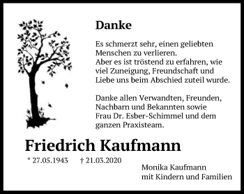 Traueranzeige von Friedrich Kaufmann von Schwäbische Post
