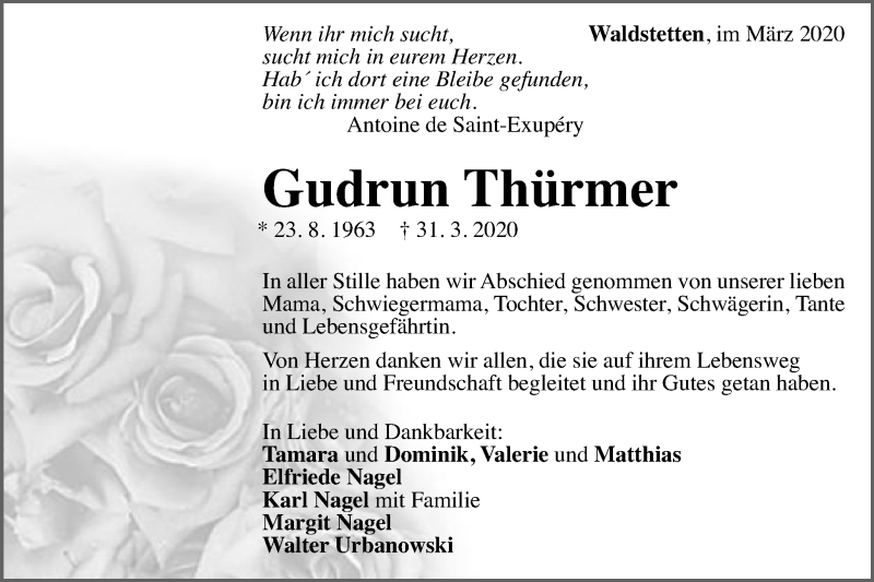  Traueranzeige für Gudrun Thürmer vom 09.04.2020 aus Gmünder Tagespost