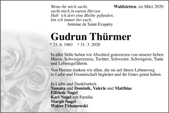 Traueranzeige von Gudrun Thürmer von Gmünder Tagespost