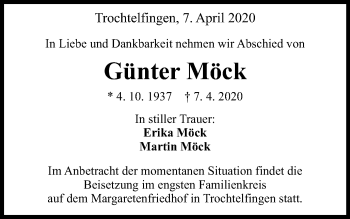 Traueranzeige von Günter Möck von Schwäbische Post