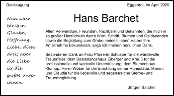 Traueranzeige von Hans Barchet von Schwäbische Post