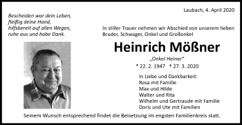 Traueranzeige von Heinrich Mößner von Schwäbische Post