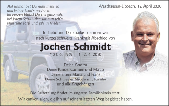 Traueranzeige von Jochen Schmidt von Schwäbische Post