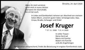 Traueranzeige von Josef Kruger von Schwäbische Post