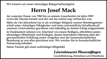 Traueranzeige von Josef Mack von Schwäbische Post