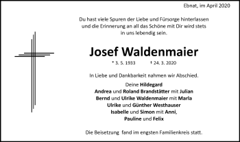 Traueranzeige von Josef Waldenmaier von Schwäbische Post