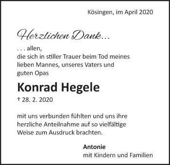 Traueranzeige von Konrad Hegele von Schwäbische Post