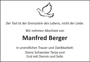 Traueranzeige von Manfred Berger von Schwäbische Post