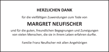 Traueranzeige von Margret Neufischer von Gmünder Tagespost