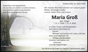 Traueranzeige von Maria Groß von Schwäbische Post