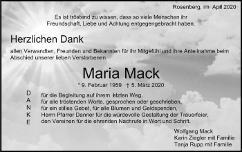 Traueranzeige von Maria Mack