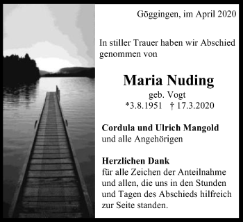 Traueranzeige von Maria Nuding