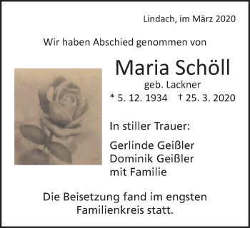Traueranzeige von Maria Schöll von Gmünder Tagespost