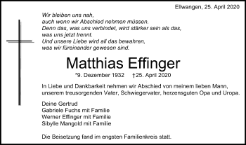 Traueranzeige von Matthias Effinger von Schwäbische Post