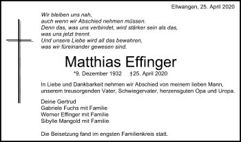 Traueranzeige von Matthias Effinger